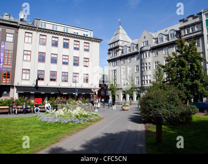 Austurvoellur Square, vieille Reykjavik, Islande Banque D'Images