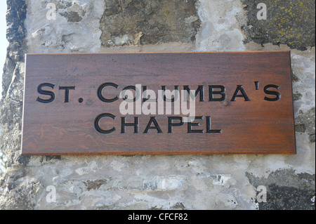 La Chapelle St Columba signe. L'Église catholique romaine de saint Colomba sur Canna, une petite île de l'Hébrides intérieures, Ecosse Banque D'Images