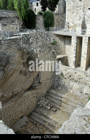 Les ruines de la piscine de Béthesda dans le quartier musulman de la vieille ville de Jérusalem. Il est situé près de la porte des brebis. Banque D'Images