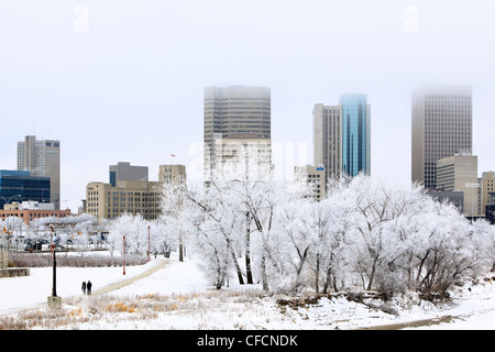Le centre-ville de Winnipeg sur les toits d'un jour d'hiver glacial. Winnipeg, Manitoba, Canada. Banque D'Images