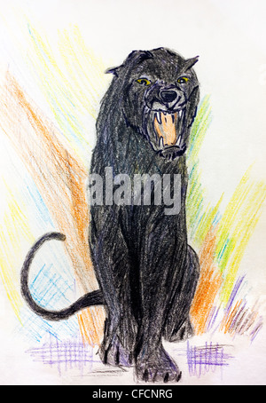 Peinture d'un enfant puma noir ou panther roaring Banque D'Images