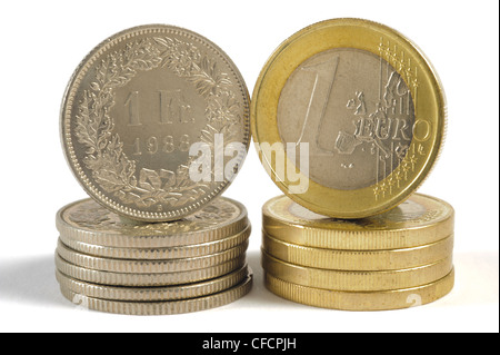 Euro et Franc suisse coin Banque D'Images