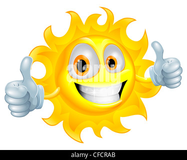 Une mascotte cartoon soleil donnant un double de Thumbs up Banque D'Images