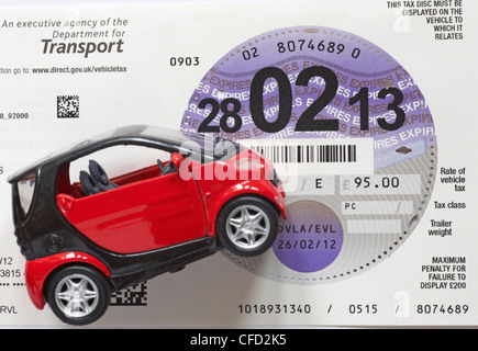 Disque de taxe de voiture avec modèle de jouet Smart car Banque D'Images