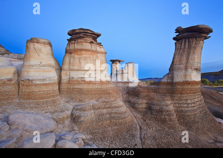 Les cheminées, des formations rocheuses dans les Badlands. Drumheller, Alberta, Canada. Banque D'Images