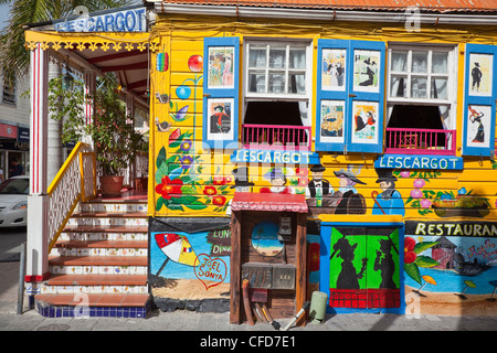 Restaurant L'Escargot à Philipsburg sur la partie hollandaise de l'île de Saint Martin, Saint Martin, Caraïbes. Banque D'Images