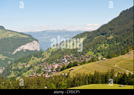 Wengen dans la vallée de Lauterbrunnen, Grindelwald, Suisse, Europe Banque D'Images