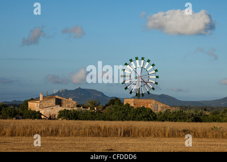 Roue du vent, cottage, près de Campos, Majorque, Îles Baléares, Espagne, Europe Banque D'Images