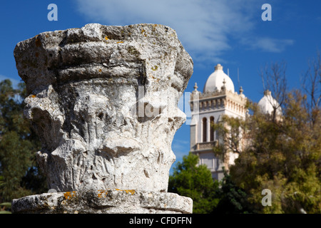 La colline de Byrsa, la cathédrale St Louis des tours et des ruines de pilier sculpté dans le quartier punique, Carthage, Tunisie, Afrique du Nord Banque D'Images