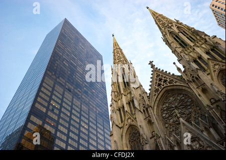 La Cathédrale St Patrick à côté d'un immeuble, Manhattan, New York, USA, Amérique Latine Banque D'Images