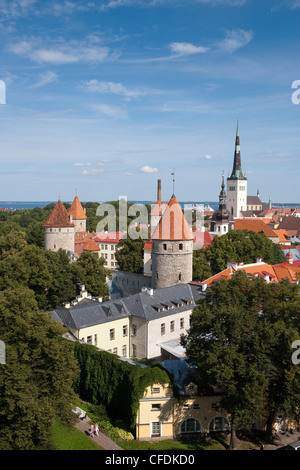 Ville de frais généraux avec les églises et les tours vu de la colline de Toompea, Tallinn, Tallinn, Estonie Banque D'Images