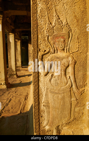 Sculpture de secours d'Apsara, temple d'Angkor Wat, Angkor, Siem Reap, Cambodge Banque D'Images