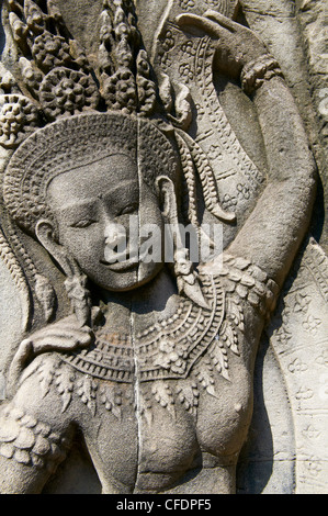 Apsara, danseuse céleste du Royaume Khmer, temple d'Angkor Wat, Angkor, Siem Reap, Cambodge Banque D'Images