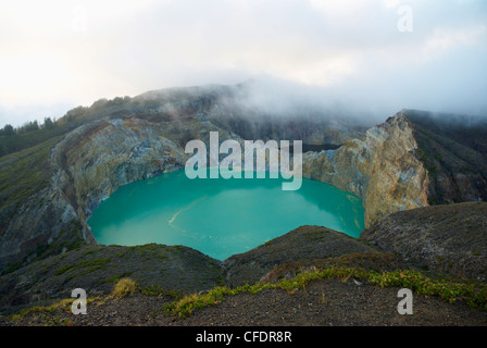 Cratère du volcan Kelimutu, 1640m, l'île de Flores, en Indonésie, en Asie du Sud-Est, l'Asie Banque D'Images