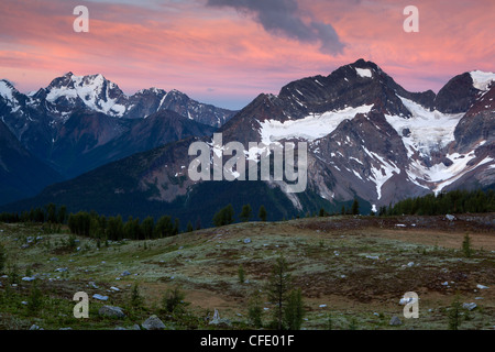 Le lever du soleil sur le groupe de Monica Meadows MacBeth, Purcell, British Columbia, Canada Banque D'Images