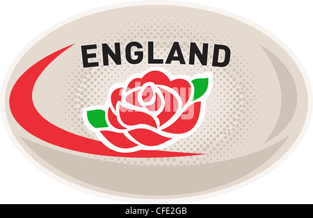 Illustration d'un ballon de rugby avec fleur rose et les mots anglais angleterre isolées sur fond blanc Banque D'Images