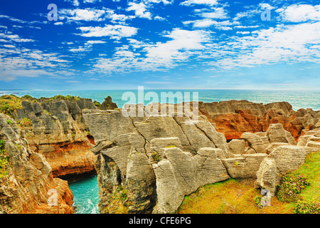 Punakaki Pancake Rocks dans Paparoa National Park Banque D'Images