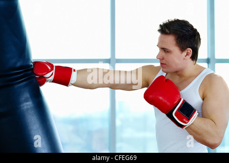 Portrait of young male boxer training in gym Banque D'Images