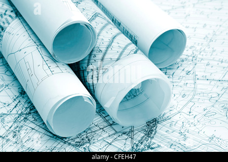 Les plans d'architecture bleu Banque D'Images