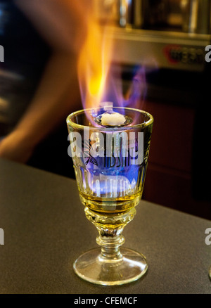 L'objet de l'absinthe le rituel du feu dans un Absintherie à Prague, République Tchèque Banque D'Images