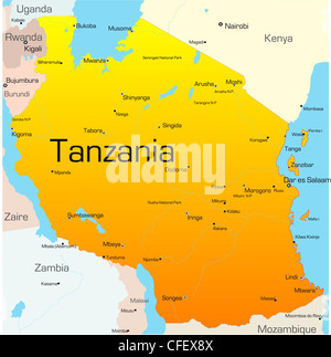 Abstract vector carte des couleurs de la Tanzanie pays Banque D'Images