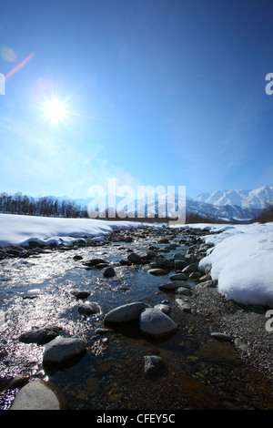 Mt. Shiroumadake, Hakuba village en hiver, Nagano au Japon Banque D'Images