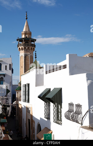 Minaret de la mosquée Hammouda Pacha (Hamouda Pacha al Mouradi), Medina, Tunis, Tunisie, Afrique du Nord, Afrique Banque D'Images