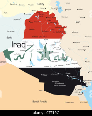 Abstract vector carte des couleurs de l'Iraq aux couleurs du drapeau national par pays Banque D'Images