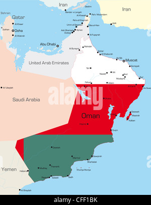 Abstract vector carte des couleurs de Oman pays colorés par pavillon national Banque D'Images