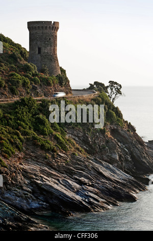 Geonese Tower, Marine de Meria, Cap Corse, bien sûr, France Banque D'Images