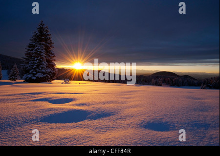 Paysage d'hiver au coucher du soleil, parc naturel Sciliar, Tyrol du Sud, l'Alto Adige, Italie, Europe Banque D'Images