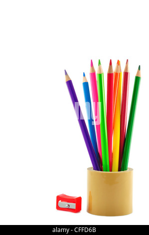 De beaux crayons de couleur sur un fond blanc Banque D'Images