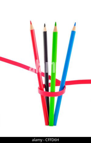 Quatre crayons de couleur sur un fond blanc Banque D'Images