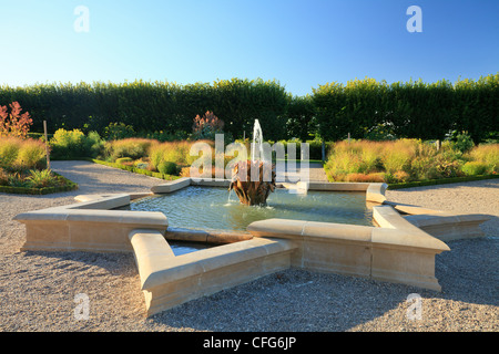 France, jardins du château de Villandry, la fontaine star du jardin 'Sun'. Banque D'Images