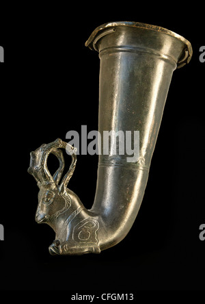 Rhyton Ibex horn potable Bronze Argent art achéménide, fin 6ème 4ème siècle BC. Banque D'Images