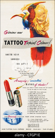 Publicité originale dans les années 40 époque de la publicité dans les magazines et les cosmétiques rouge à lèvres tatouage Banque D'Images