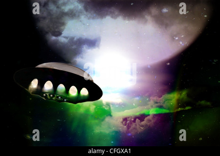 Vaisseau spatial voyager dans l'espace lointain. Banque D'Images