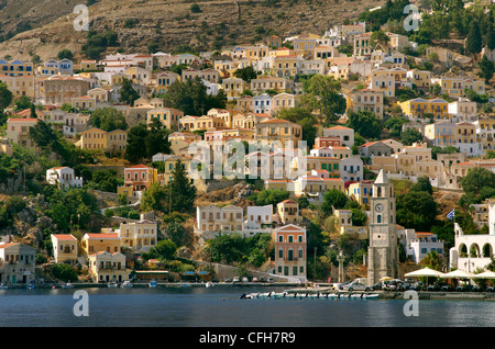 Port de Symi, l'île grecque de Symi, Dodécanèse Egée Island Group, Grèce Banque D'Images