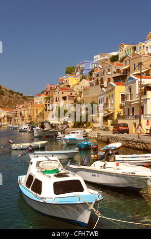 Port de Symi, l'île grecque de Symi, Dodécanèse Egée Island Group, Grèce Banque D'Images