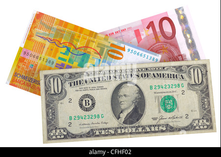 Euro, dollar, monnaie, franc Banque D'Images