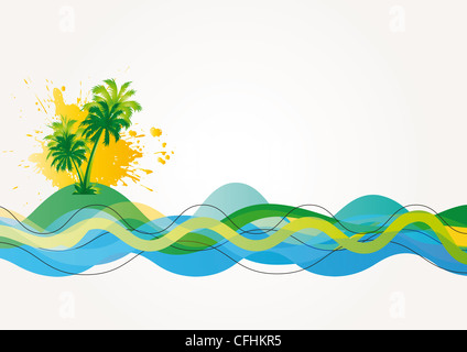 Plage de Palm, et vague sur fond exotique Banque D'Images