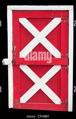 Barn porte fermée, isolée en rouge et blanc Banque D'Images