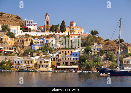 Port de Symi, l'île grecque de Symi, Dodécanèse Egée Island Group, Grèce Banque D'Images