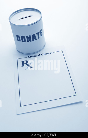 Prescription vierge et Donation Box, concept pour le secteur de la santé et de la médecine Banque D'Images
