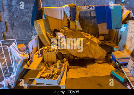 Paris, France, camp d'aide sans-abri, périphérique, pont routier, crise sociale Banque D'Images