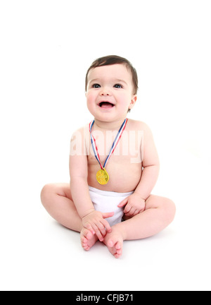 Laughing baby médaille portant Banque D'Images