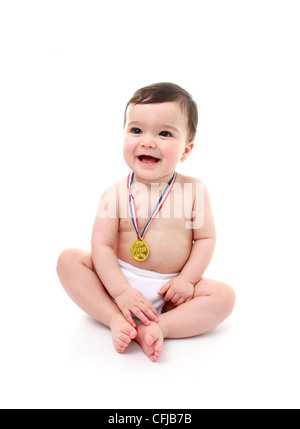 Laughing baby médaille portant Banque D'Images