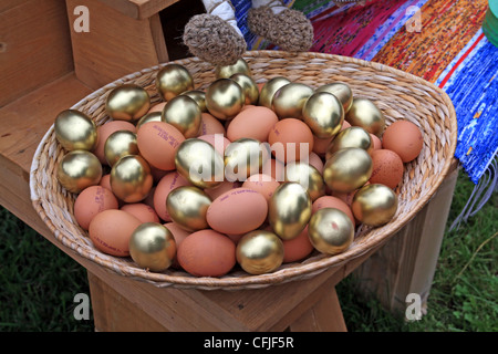 Oeuf de poule en plaque tressée Banque D'Images