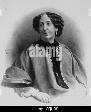 George Sand (1804-1876). L'écrivain français. Gravure de Lafosse, 1866. Banque D'Images