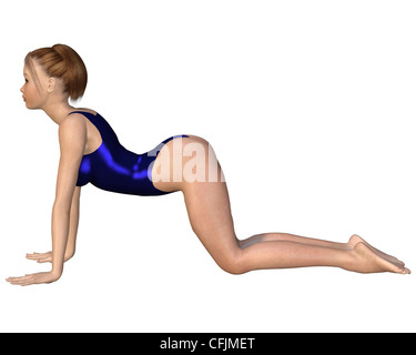 Girl Doing Yoga - Posture de chien Banque D'Images